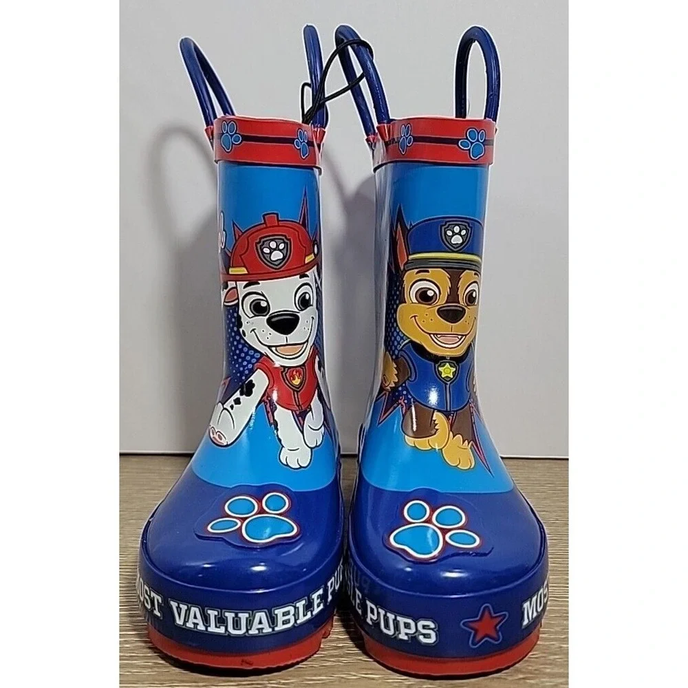 Paw Patrol Toddler Boys Rubber Rain Boots Pull On Blue Red Multi-Size 5/6 NEW‎